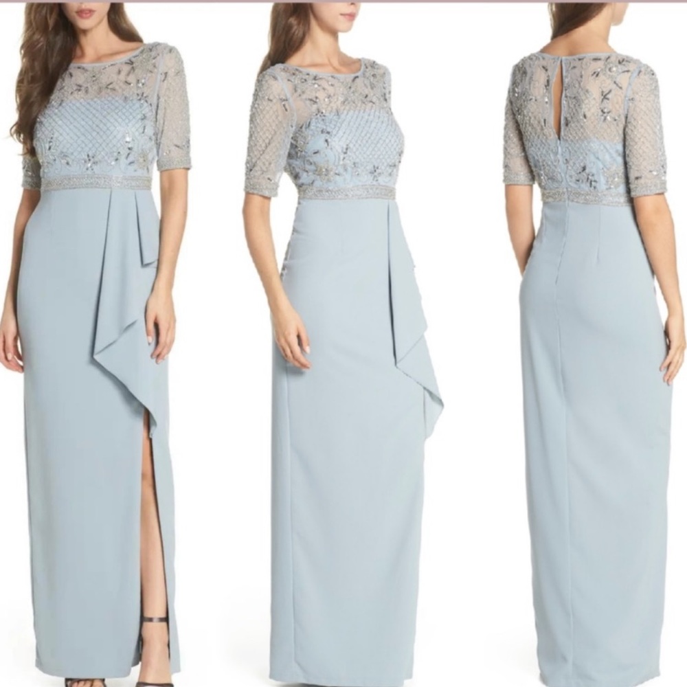 Adrianna-Papell elbow length sleeve beaded bodice long gown - Picture 3 of 14